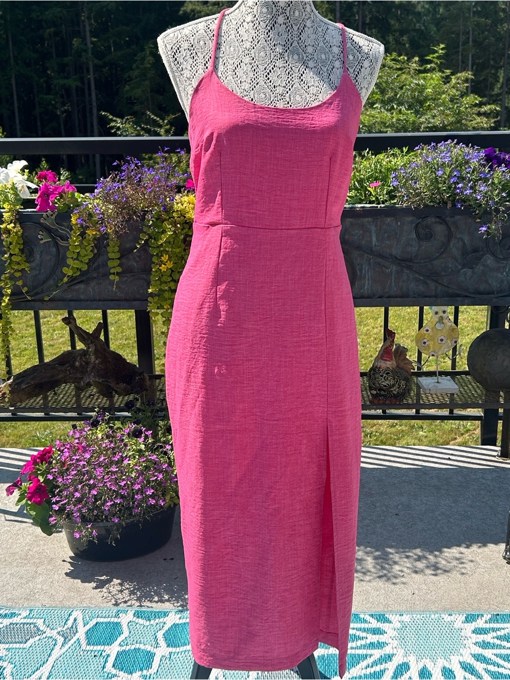 Sleeveless Pink Midi Dress with Slim Criss Cross Straps.